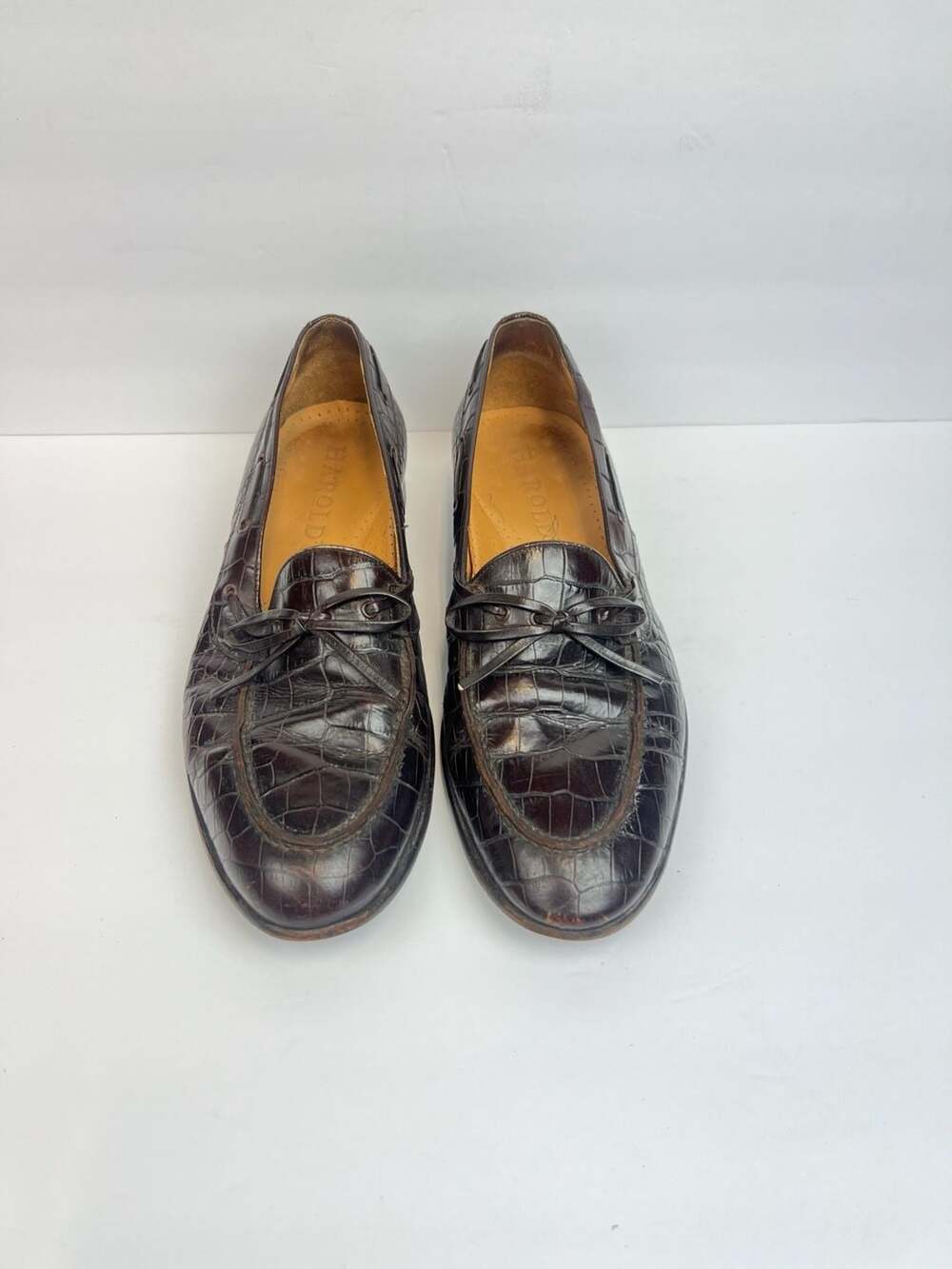 Harold's Men's Brown Croc-Embossed Leather Loafers Size 9 M